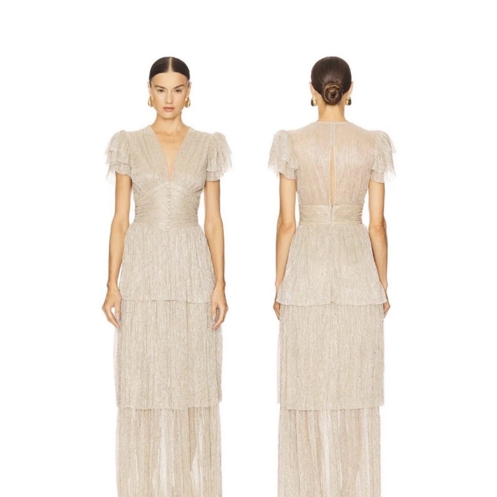 Sabina Musayev Shimmering Cream Maxi Dress